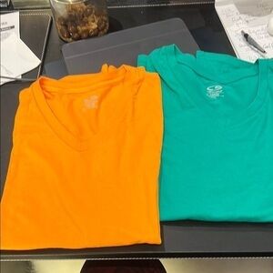 TWO (2) Champion Short Sleeve Tees - Orange and Teal amazing deal !!!